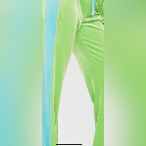 Lime & baby blue velour crop top & track pants hoodie set•new without tag• - Picture 11 of 13